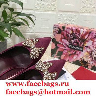 Dolce  &  Gabbana Heel 10.5cm Satin Pumps Burgundy with Crystal Bow 2021